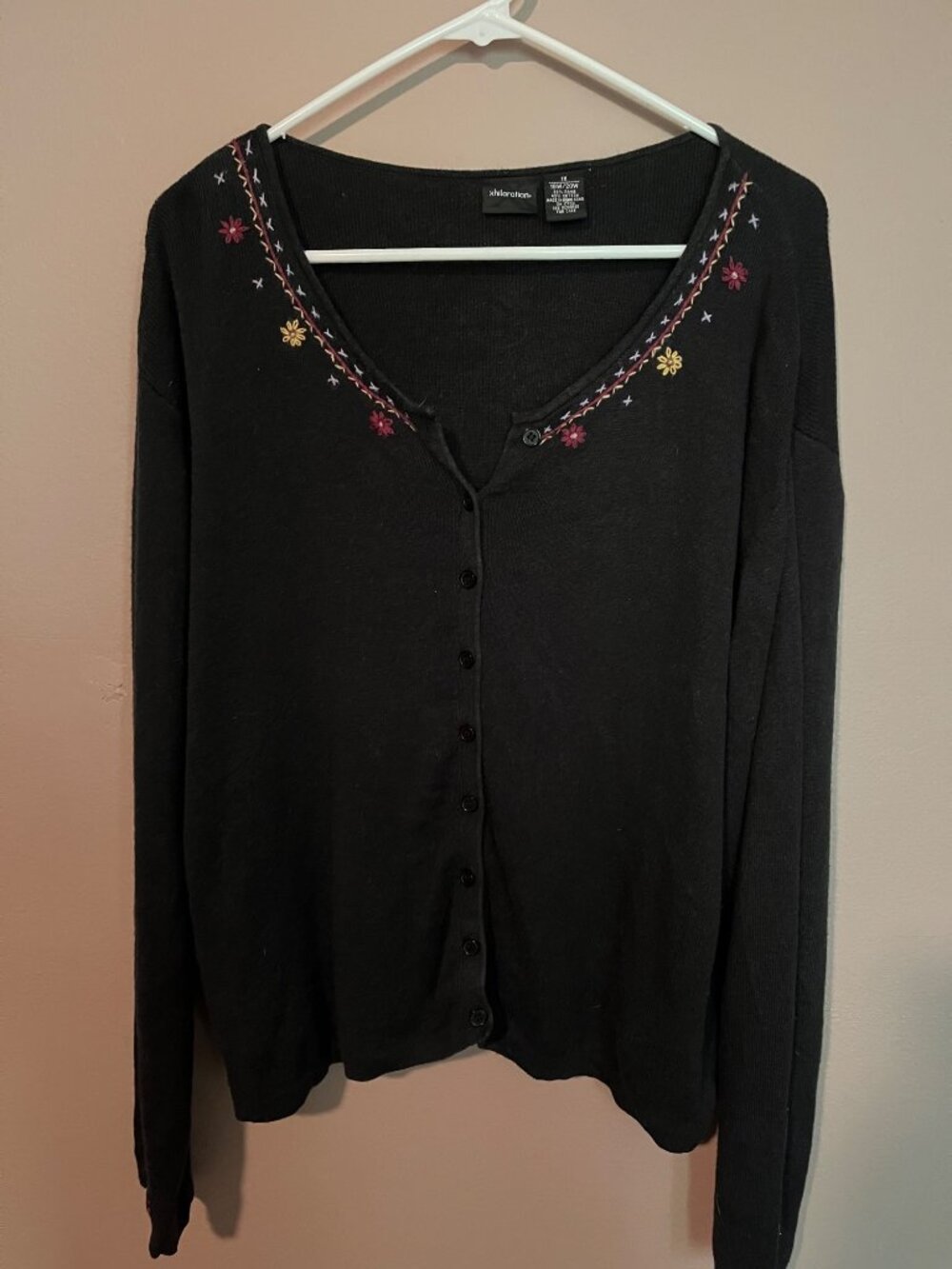 Xhilaration 1X Sweater Cardigan with Embroidered Flowers A526